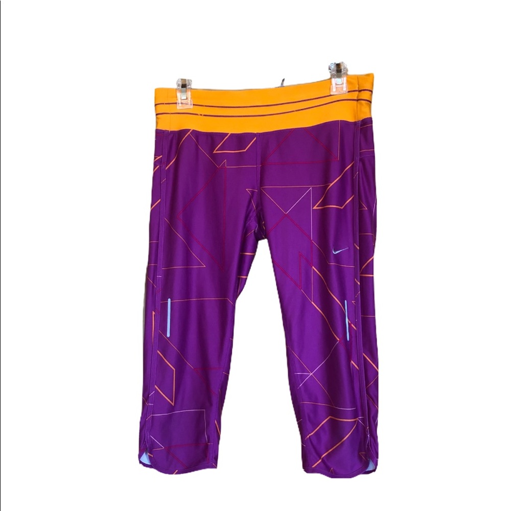 Nike Dri-Fit Women’s Medium Purple Orange Cropped Workout Exercise Pants Yoga